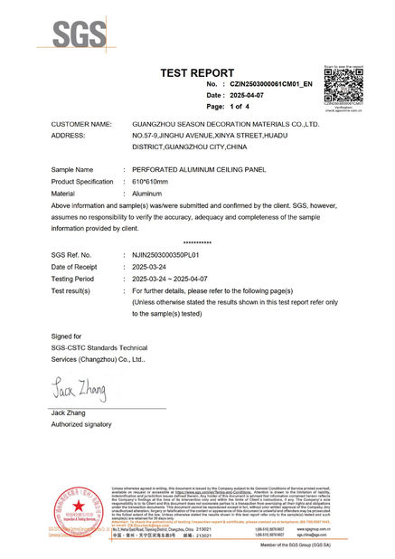 จีน Guangzhou Season Decoration Materials Co., Ltd. รับรอง